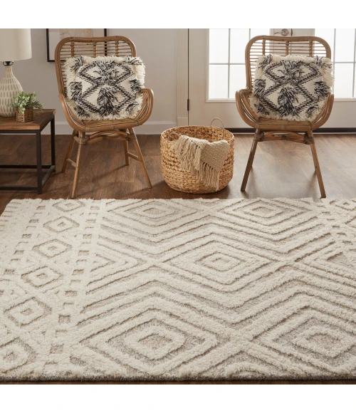 Feizy Anica Farmhouse Diamond, Ivory/Tan, 12' x 15' Area Rug