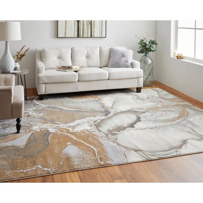 Feizy Clio Industrial Abstract, Gray/Brown, 2'-9" x 7'-10" RUNNER Runner