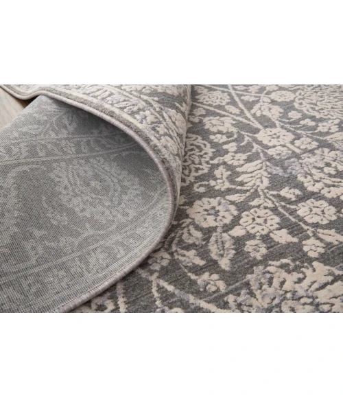Feizy Thackery Transitional Oriental Rug, Charcoal/Bone White, 5ft-6in x 5ft-6in Round