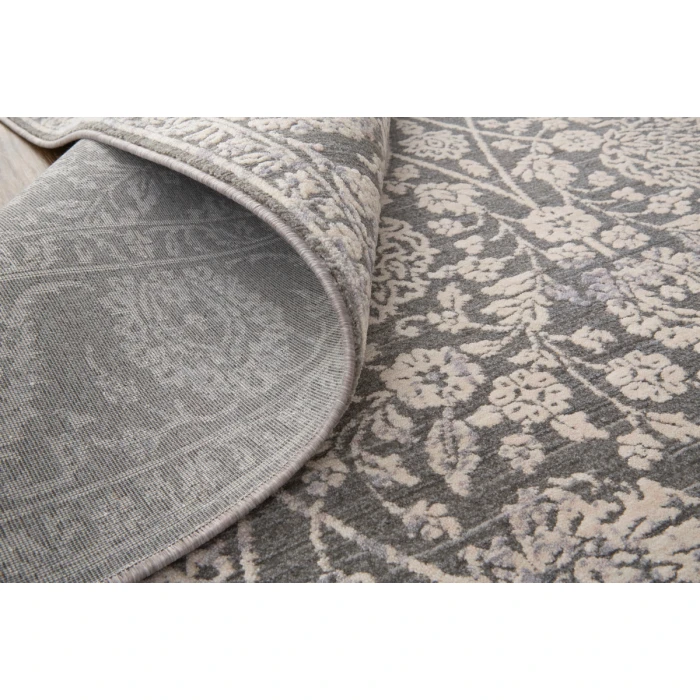 Feizy Thackery Transitional Oriental Rug, Charcoal/Bone White, 5ft-6in x 5ft-6in Round