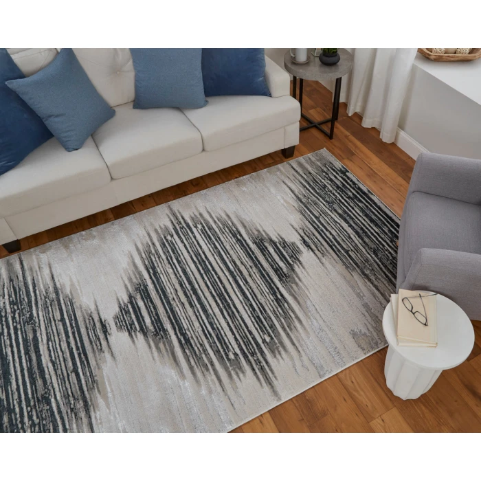 Feizy Micah Scandinavian Diamond, Black/Silver/Taupe, 3'-11" x 6' Accent Rug