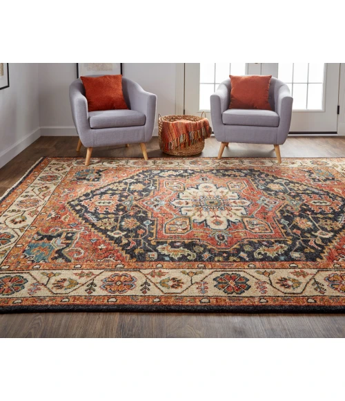 Feizy Carrington Bohemian & Eclectic Medallion, Red/Black/Ivory, 2' x 3' Accent Rug