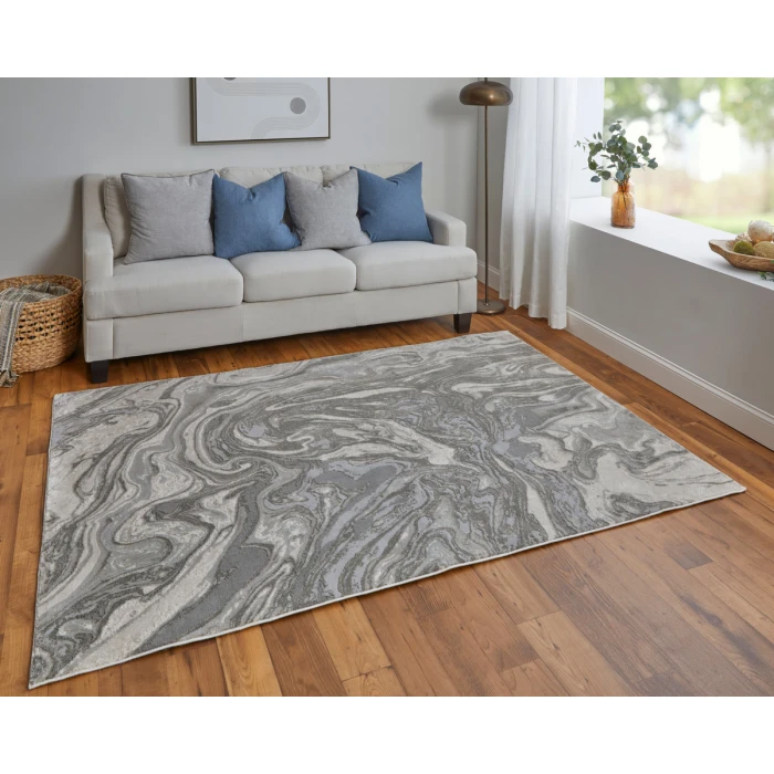 Feizy Prasad Casual Watercolor, Gray/Ivory/Silver, 8' x 11' Area Rug