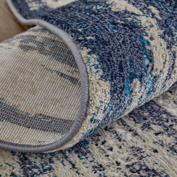 Feizy Indio Industrial Abstract, Tan/Blue/Ivory, 2'-10" x 7'-10" Runner
