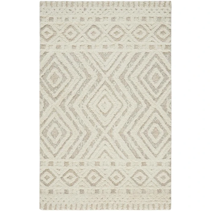 Feizy Anica Moroccan Wool Rug w/Diamonds, Ivory/Natural Tan, 4ft x 6ft Accent Rug