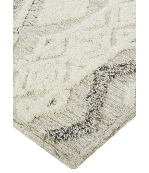 Feizy Anica Moroccan Wool Tufted Rug, Moroccan Style, Ivory/Gray, 4ft x 6ft Accent Rug