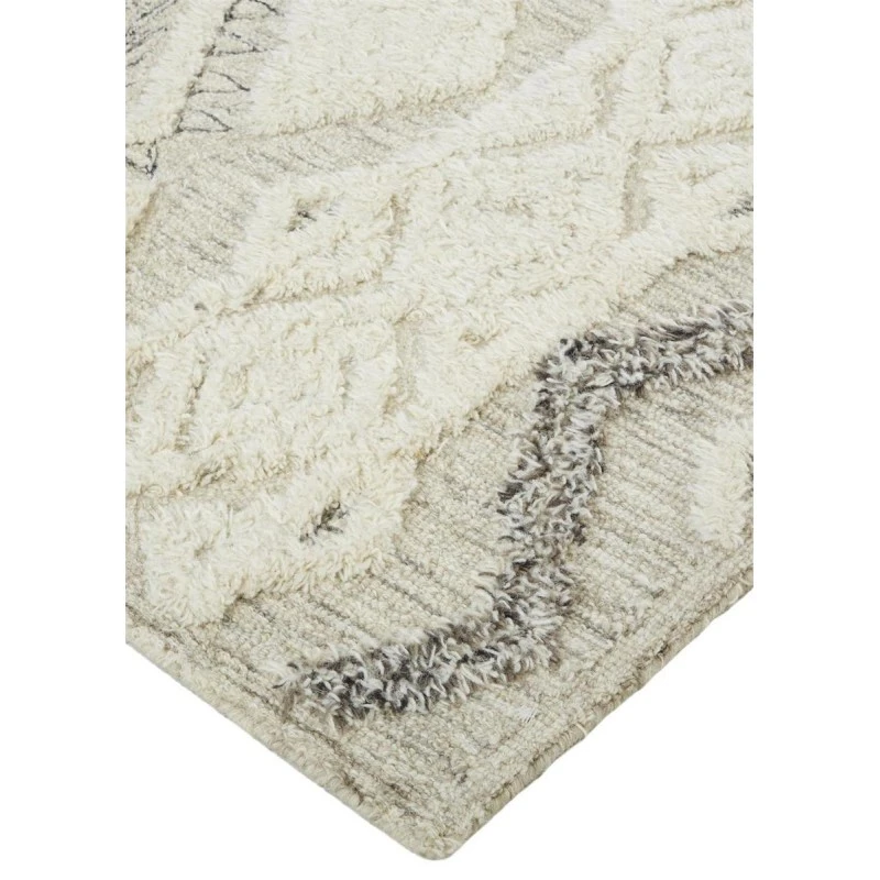 Feizy Anica Moroccan Wool Tufted Rug, Moroccan Style, Ivory/Gray, 9ft x 12ft Area Rug
