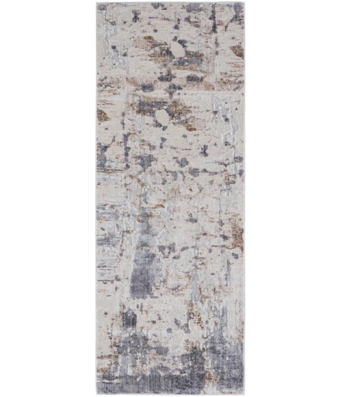 Feizy Laina Industrial Abstract, Ivory/Gray/Blue, 3' x 12' Runner