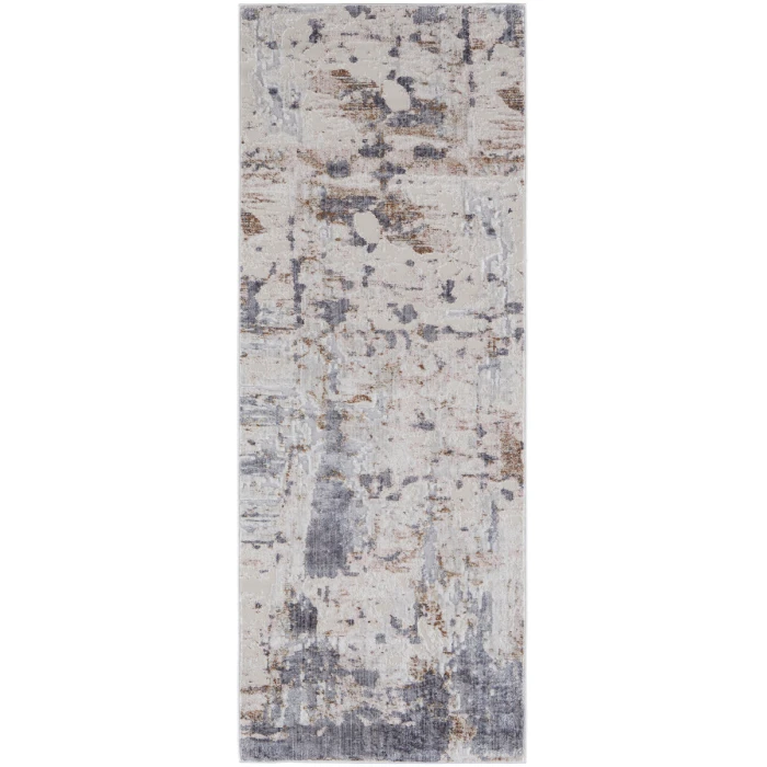Feizy Laina Industrial Abstract, Ivory/Gray/Blue, 3' x 12' Runner