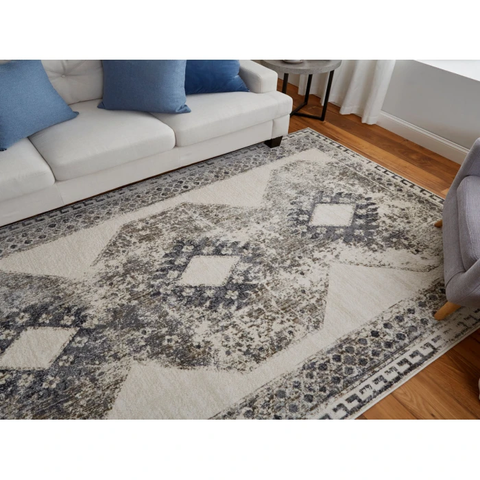 Feizy Kano Classic Distressed, Ivory/Taupe/Gray, 7'-10" x 11' Area Rug