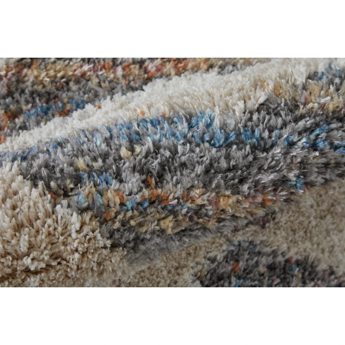 Feizy Mynka Bohemian & Eclectic Diamond, Tan/Ivory/Blue, 4' x 6' Accent Rug