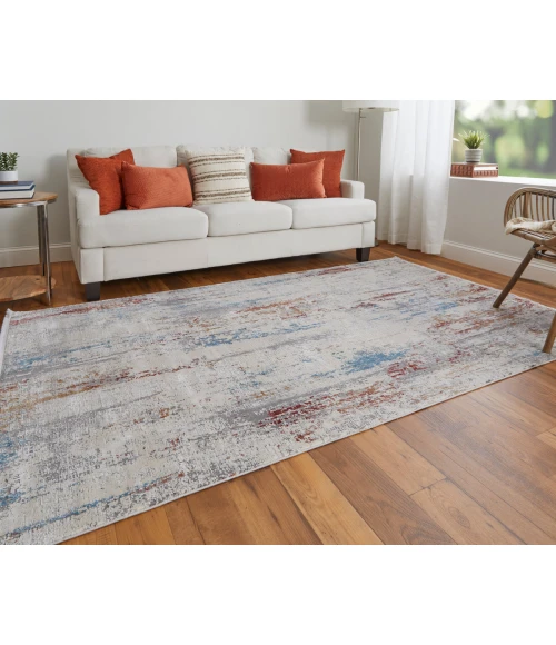 Feizy Cadiz Industrial Abstract, Gray/Red/Blue, 9'-9" x 13'-2" Area Rug