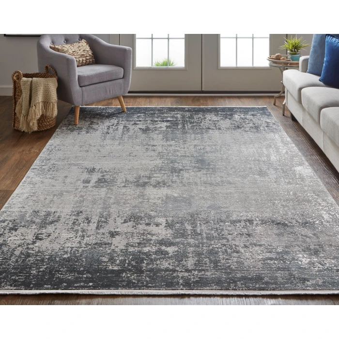 Feizy Cadiz Gradient Watercolor Rug, Silver Gray/Black, 9ft-9in x 13ft-2in Area Rug