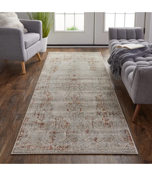 Feizy Kaia Casual Distressed, Tan/Ivory/Orange, 2'-6" x 8' Runner