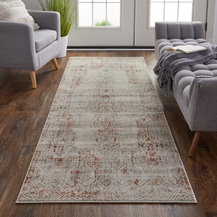 Feizy Kaia Casual Distressed, Tan/Ivory/Orange, 2'-6" x 8' Runner