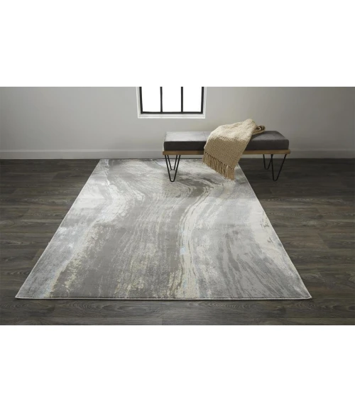 Feizy Azure Industrial Abstract, Gray/Ivory/Blue, 12' x 15' Area Rug