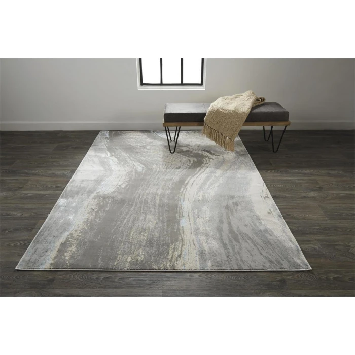 Feizy Azure Industrial Abstract, Gray/Ivory/Blue, 8' x 11' Area Rug