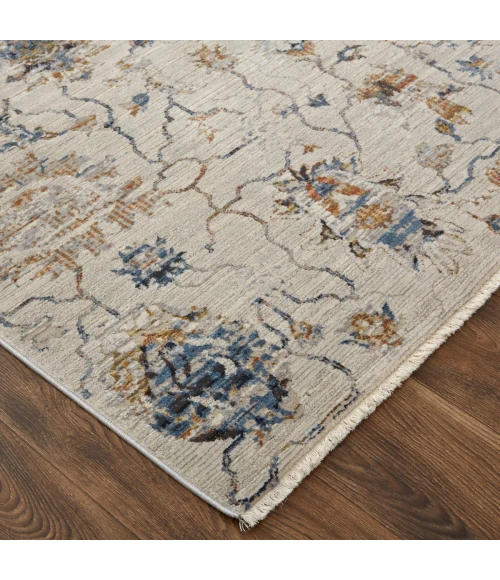Feizy Kaia Casual Floral & Botanical, Ivory/Orange/Blue, 3' x 5' Accent Rug
