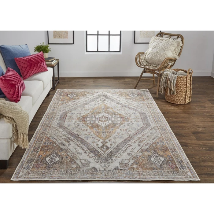Feizy Percy Vintage Medallion Rug, Terracotta/Country Blue, 7ft-10in x 9ft-10in