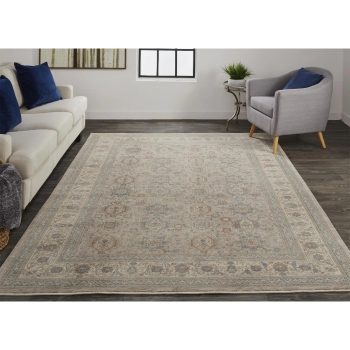 Feizy Marquette Rustic Persian Farmhouse Rug, Gray/Blue/Rust, 2ft - 8in x 12ft, Runner