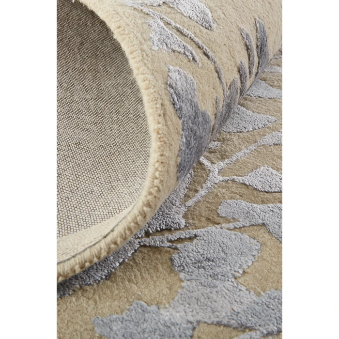 Feizy Bella High/Low Floral Wool Rug, Latte/Silver Gray, 2ft - 6in x 8ft, Runner