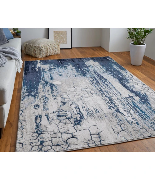 Feizy Indio Industrial Abstract, Ivory/Blue/Black, 2'-10" x 7'-10" Runner