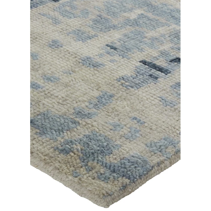 Feizy Palomar Hand-Knot Abstract Area Rug, Light Beige/Denim Blue, 2x6in x 8ft