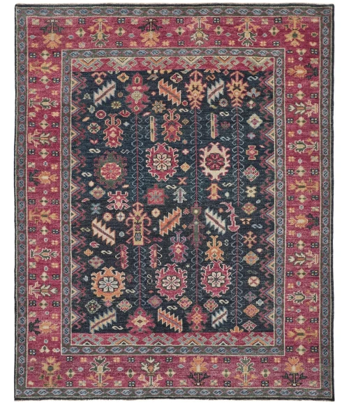 Feizy Piraj Nordic Hand-Knot Wool Rug, Carmine Pink/Indigo, 1ft-6in x 1ft-6in Square
