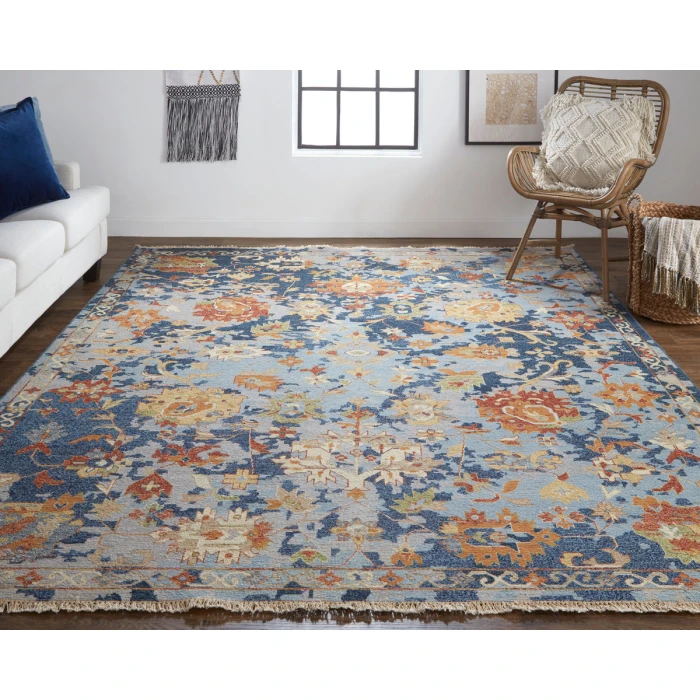 Feizy Leylan Vintage Floral & Botanical, Blue/Orange/Red, 3'-6" x 5'-6" Area Rug