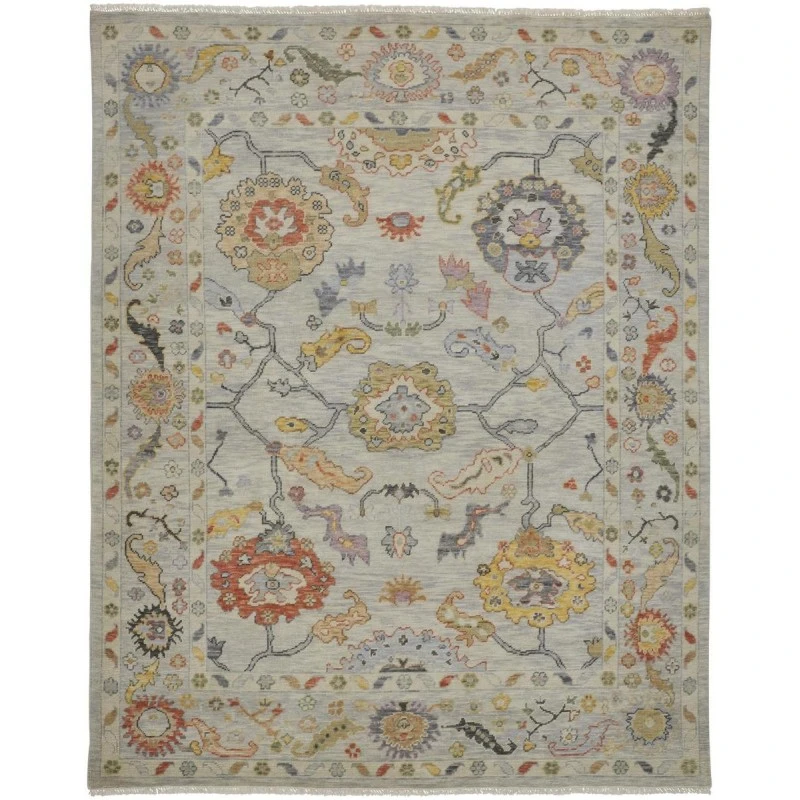 Feizy Karina Hand-Knotted Botanical Rug, Gray/Yellow/Orange, 3ft-6in x 5ft-6in