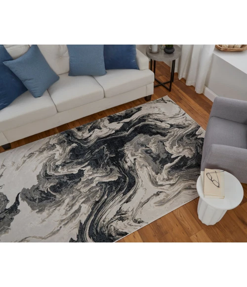 Feizy Micah Industrial Abstract, Ivory/Black/Taupe, 6'-7" x 9'-6" Area Rug