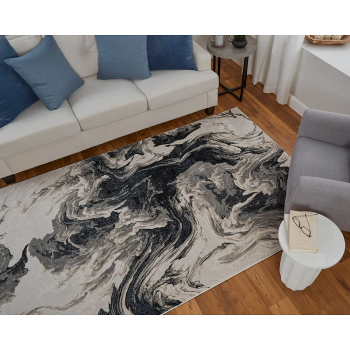 Feizy Micah Industrial Abstract, Ivory/Black/Taupe, 1'-8" x 2'-10" Accent Rug