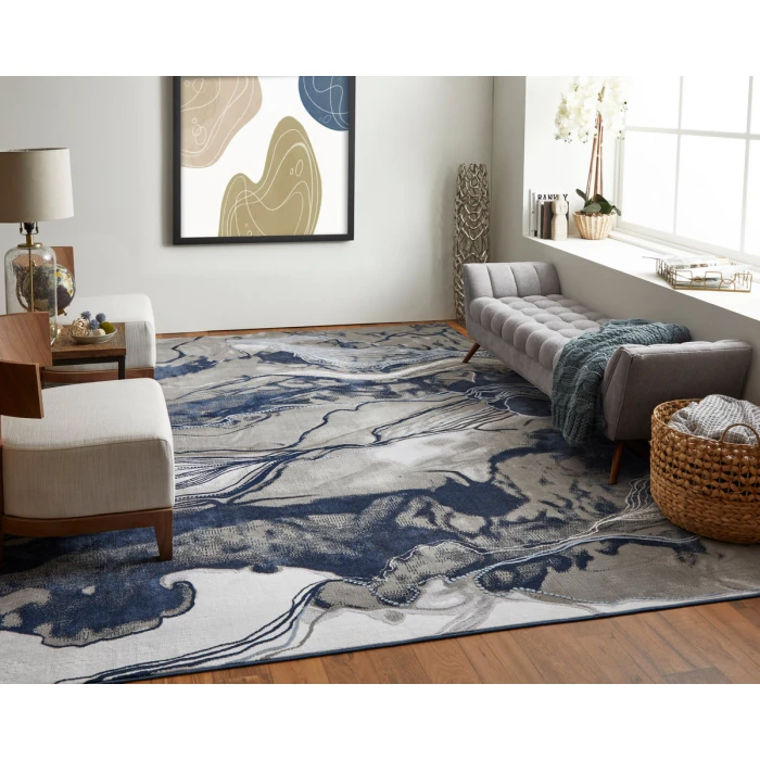 Feizy Gaspar Industrial Abstract, Blue/Gray/Ivory, 5'-2" x 7'-2" Area Rug