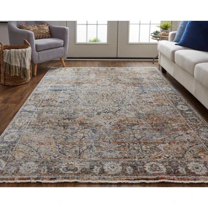 Feizy Kaia Bohemian & Eclectic Medallion, Tan/Orange/Blue, 3' x 5' Accent Rug