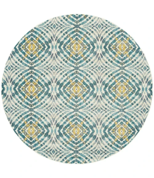 Feizy Keats Casual Abstract, Blue/Ivory/Yellow, 8'-9" x 8'-9" Round Rug