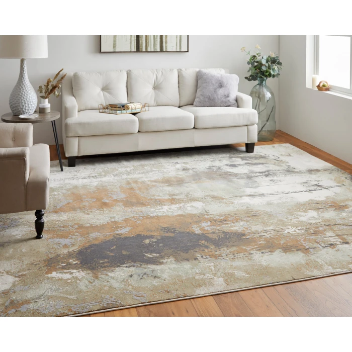 Feizy Clio Industrial Abstract, Orange/Purple/Green, 2'-9" x 7'-10" RUNNER Runner