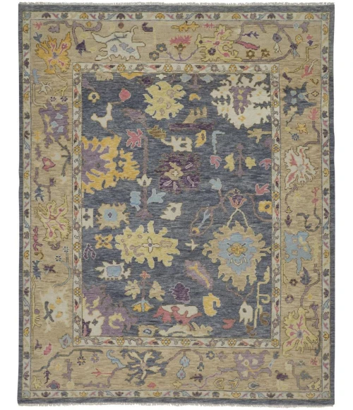 Feizy Karina Hand-Knotted Botanical Area Rug, Blue/Wheat Beige, 7ft-9in x 9ft-9in