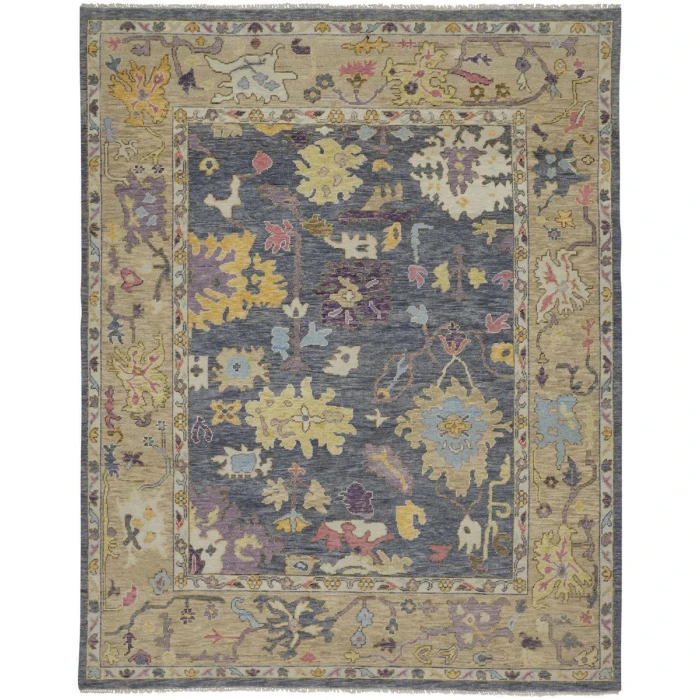 Feizy Karina Hand-Knotted Botanical Accent Rug, Blue/Wheat Beige, 3ft-6in x 5ft-6in
