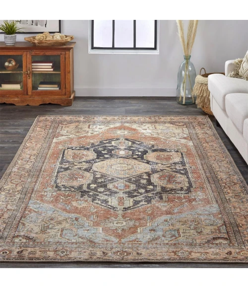 Percy Area Rug Feizy Percy Vintage Medallion Rug, Pink Clay/Charcoal Gray, 7ft-10in x 9ft-10in