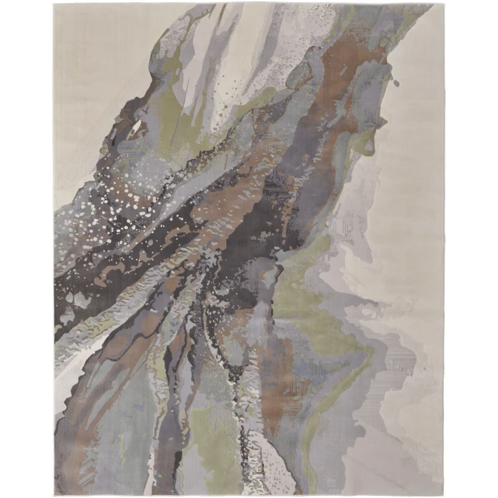 Feizy Clio Industrial Abstract, Green/Purple/Ivory, 2' x 3' Accent Rug