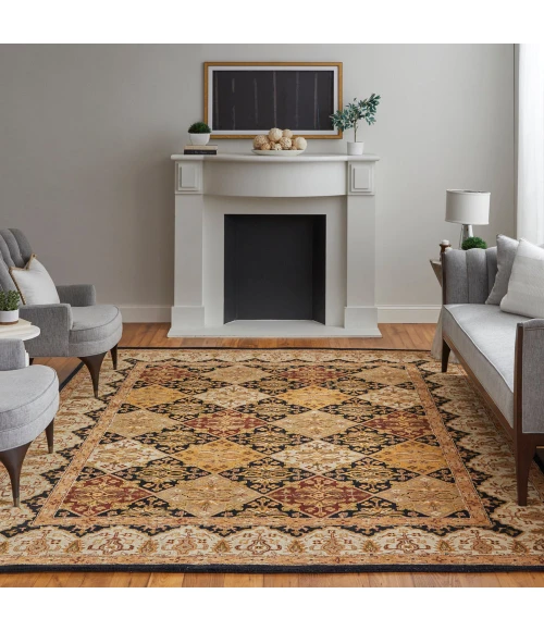 Feizy Wagner Classic Diamond, Gold/Tan/Black, 8' x 10' Area Rug