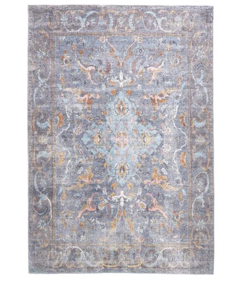 Feizy Percy Vintage Medallion, Blue/Gray/Rose/Rust, 7ft-10in x 9ft-10in Area Rug