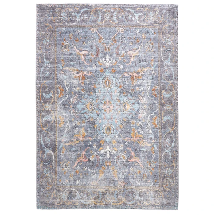 Feizy Percy Vintage Medallion, Blue/Gray/Rose/Rust, 7ft-10in x 9ft-10in Area Rug