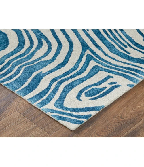 Feizy Lorrain Bohemian & Eclectic Abstract, Blue/Ivory, 10' x 10' Round Rug