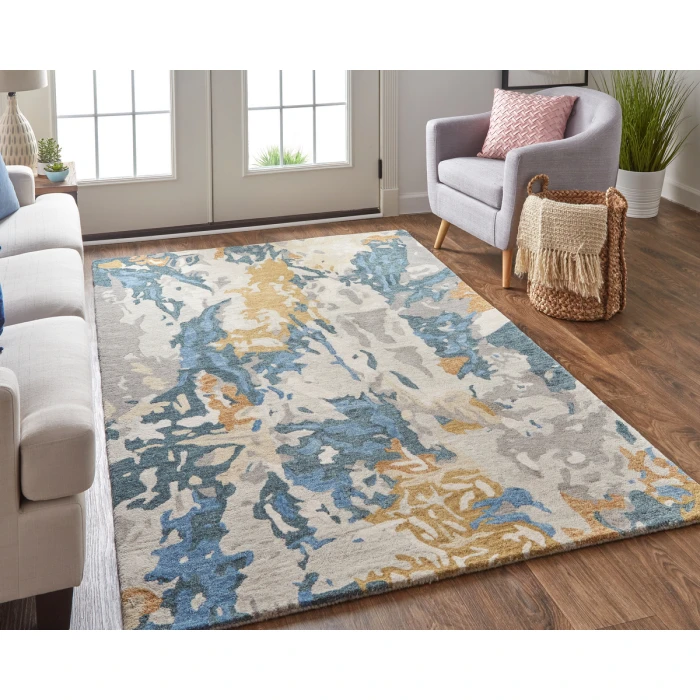 Feizy Everley Abstract Tufted Wool Rug, Opal Gray/Blue/Bronze, 8' x 10' Area Rug