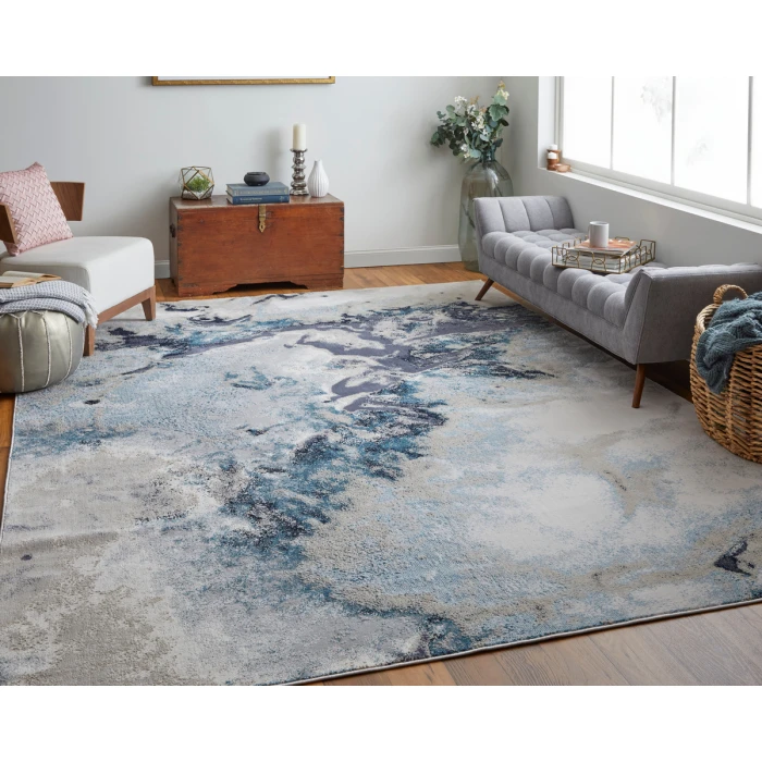 Feizy Astra Industrial Abstract, Blue/Gray/Ivory, 1'-8" x 2'-10" Area Rug