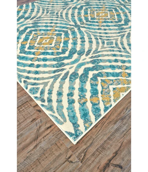 Feizy Keats Casual Abstract, Blue/Ivory/Yellow, 8'-9" x 8'-9" Round Rug