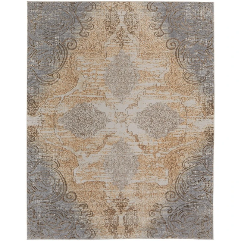 Feizy Celene Vintage Medallion, Silver/Tan/Gray, 9' x 12' Area Rug