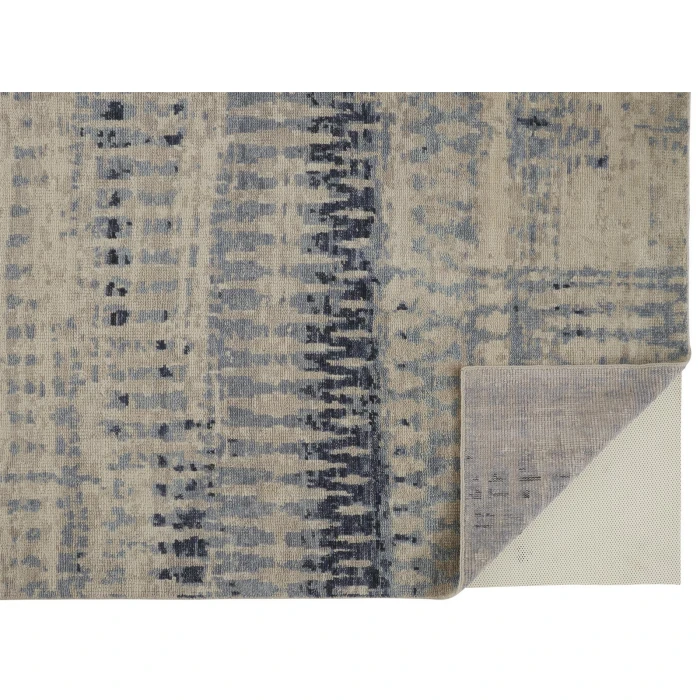 Feizy Palomar Hand-Knot Abstract Area Rug, Light Beige/Denim Blue, 2x6in x 8ft