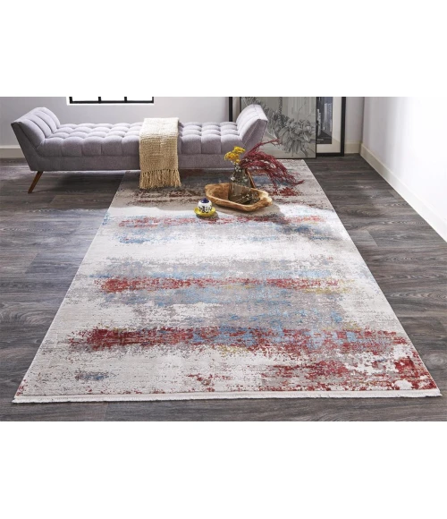 Feizy Cadiz Industrial Abstract, Gray/Red/Blue, 13' x 20' Area Rug